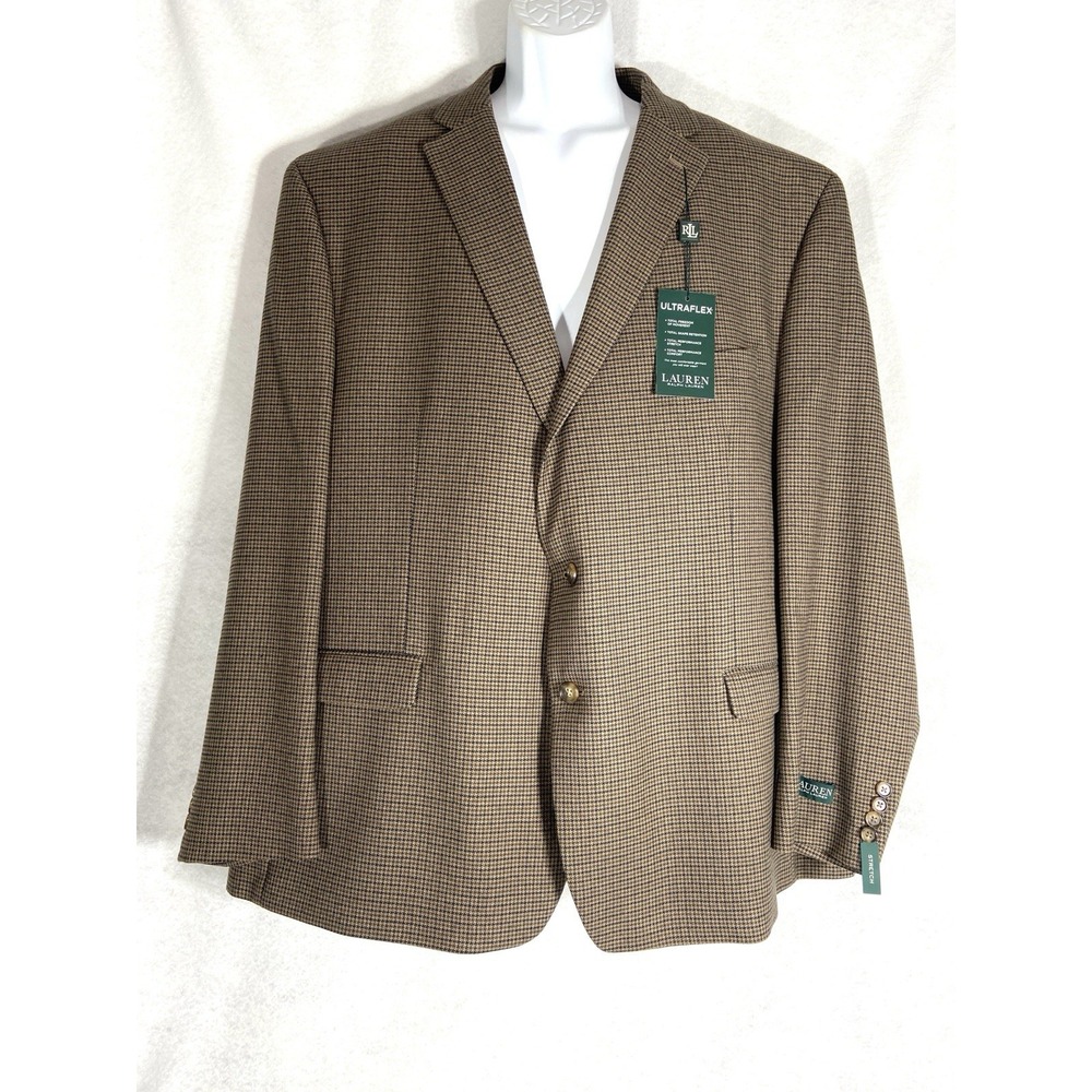 Lauren Ralph Lauren Jacket Mens 56R Brown Larson Blazer Houndstooth New $250
